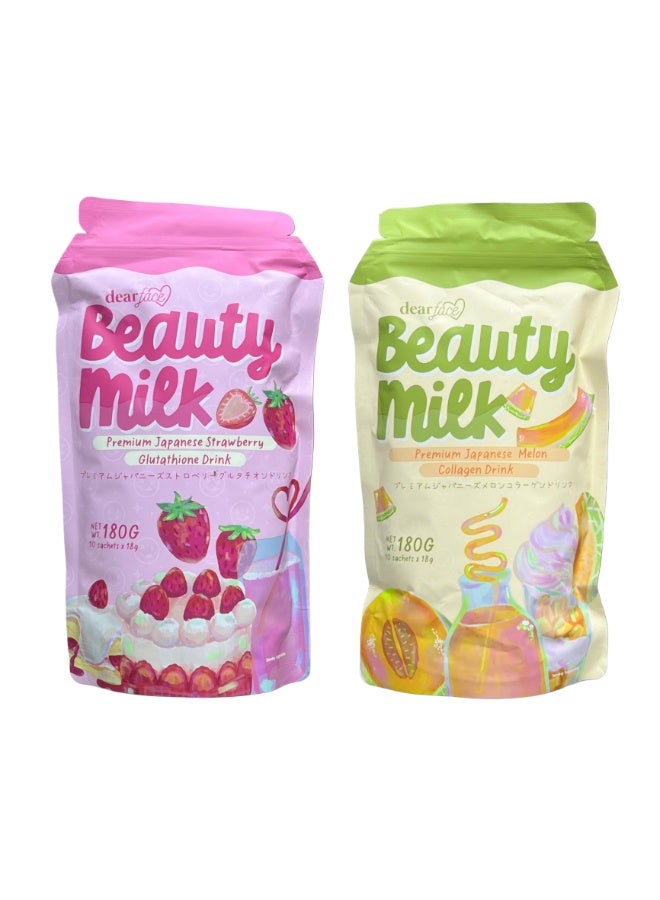 dear face Beauty Milk Japanese Collagen MELON & STRAWBERRY Drink - Image 1